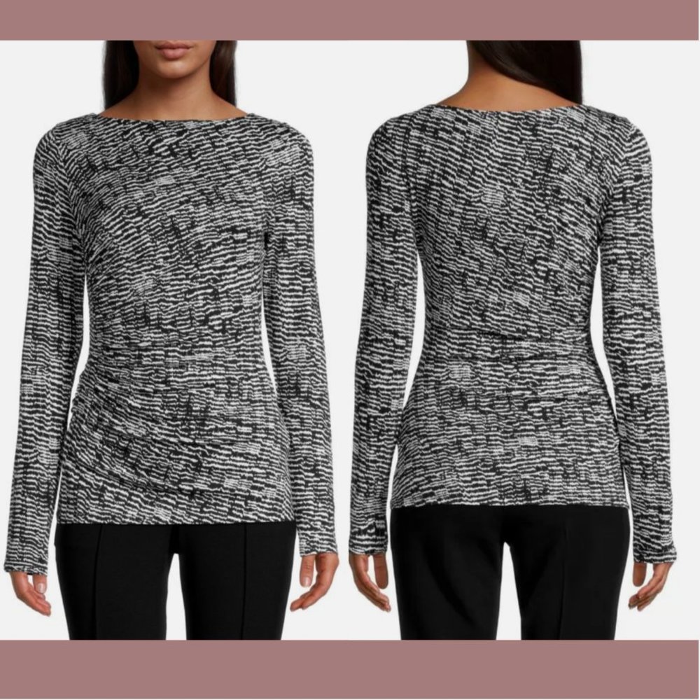 NWD $198 BOSS [ Large ]‎ Ejada Printed Long Sleeve Jersey Top Black White